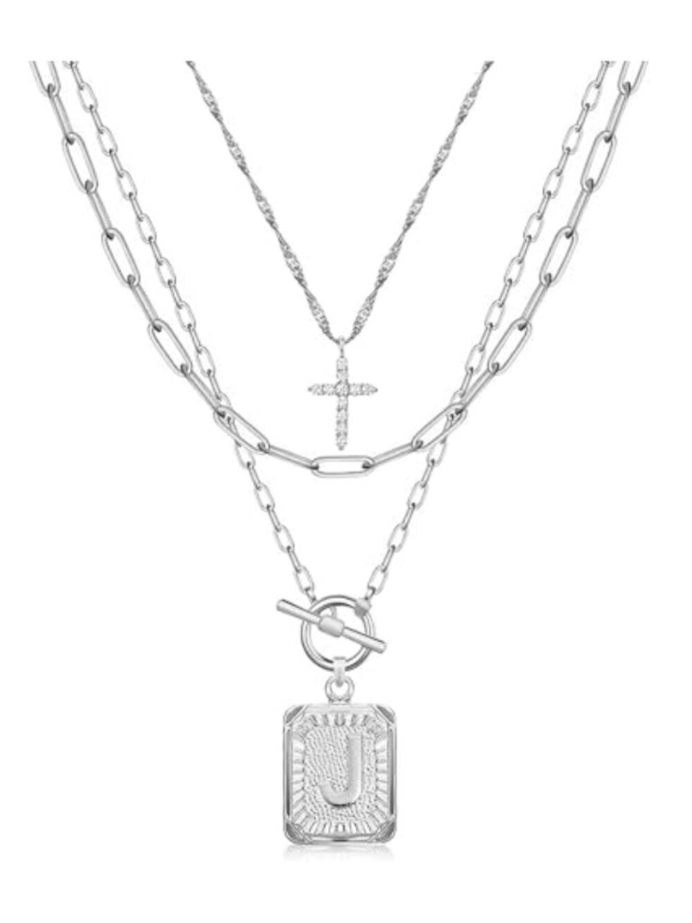 Layered Initial Necklaces for Women 14K Gold Plated Brass Dainty Cross Choker